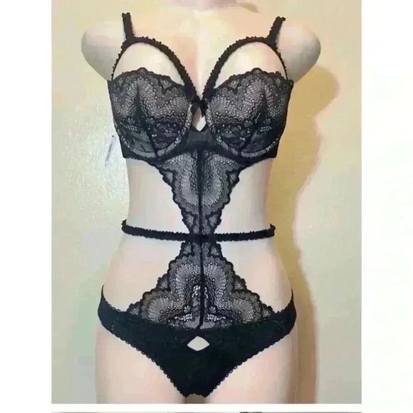 NWT ADORE ME BLACK LACE LINGERIE SIZE L - Picture 1 of 7